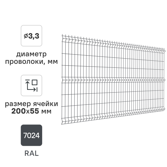 3D панель для забора Grand Line Light 2.5x1.53 м полиэстр RAL 7024 графит