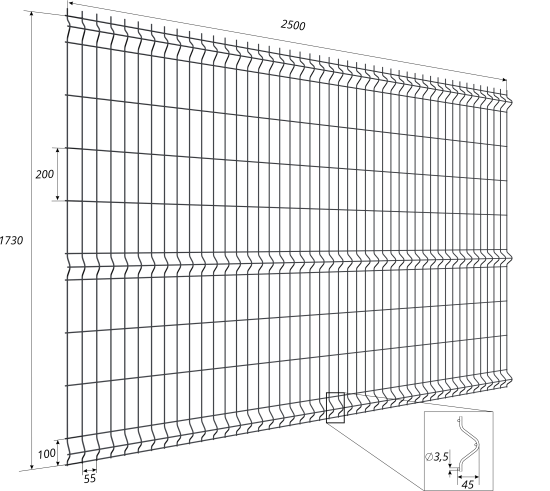 3D панель для забора Grand Line Light 2.5x1.73 м полиэстер RAL 7024 графит