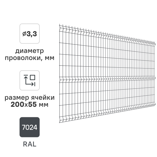 3D панель для забора Grand Line Light 2.5x1.73 м полиэстер RAL 7024 графит