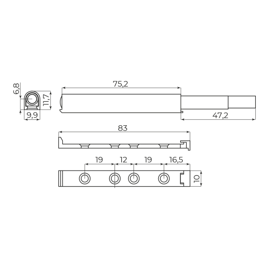 Толкатель мебельный магнитный 85x14 мм пластик цвет серый
