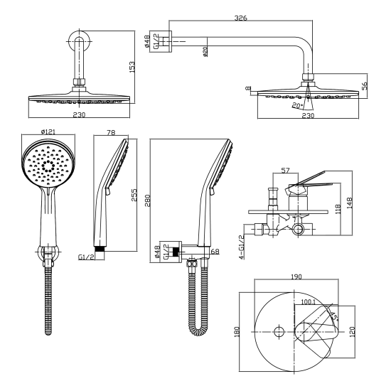 Душевая система Cersanit Lara скрытого монтажа цвет хром