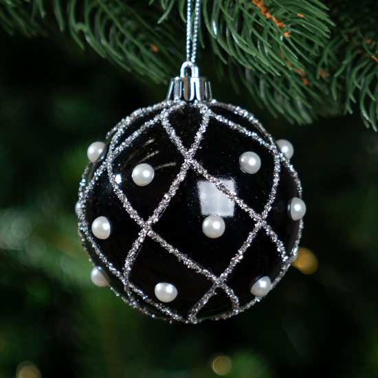 Шар елочный KREAFORTA с бусами ø8 см синий