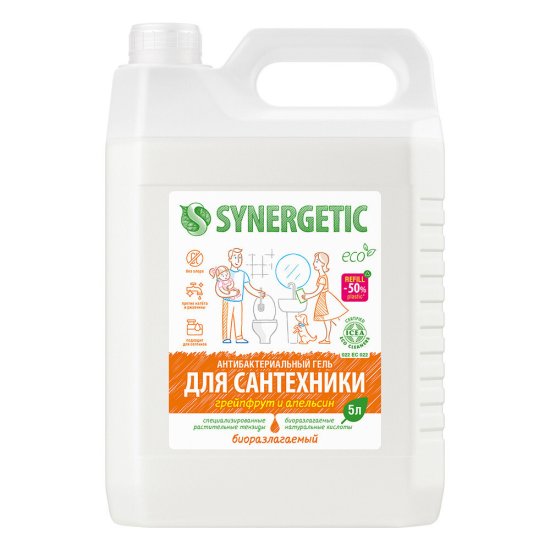 Средство Synergetic 5 в 1 для сантехники грейпфрут и апельсин 5 л