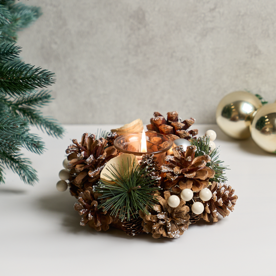 Подсвечник декоративный KREAFORTA Шишки 17 см коричневый