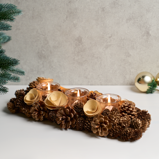 Подсвечник декоративный KREAFORTA Шишки 41 см золотой