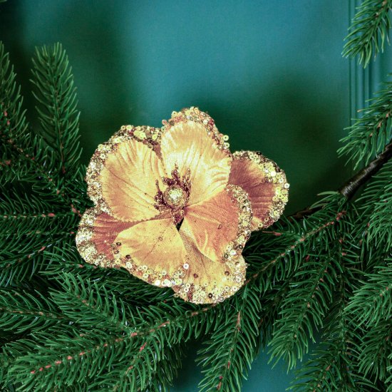 Новогоднее украшение Магнолия 936374 ПВХ 10x12 см желтый