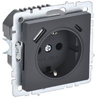 Розетка USB встраиваемая IEK Brite РЮш11-1-БрГ с заземлением цвет графит