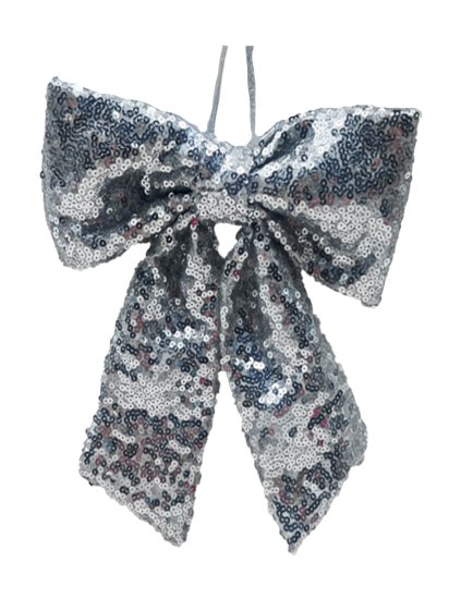 Новогоднее украшение Бант 20 см полиэстер серебро