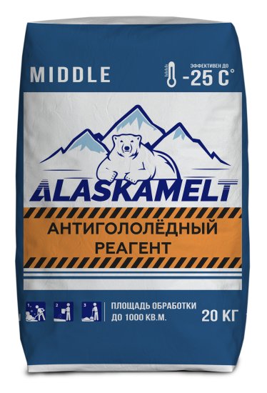 Противогололедные реагенты Alaskamelt Middle комбинированные 20 кг
