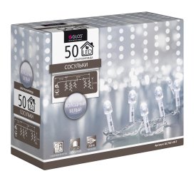 Электрогирлянда универсальная бахрома 2.4х0.4м 50 ламп холодный белый свет 1 режим работы