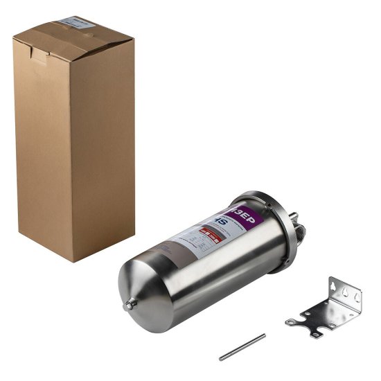 Корпус фильтра Гейзер HS для холодной и горячей воды нержавеющая сталь 10ВВ 1 НР(ш) х 1 НР(ш) серебро