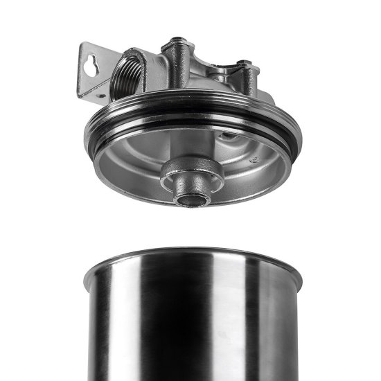 Корпус фильтра Гейзер HS для холодной и горячей воды нержавеющая сталь 10ВВ 1 НР(ш) х 1 НР(ш) серебро