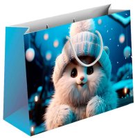 Подарочный пакет Котик в шапке 20x22x14 см разноцветный