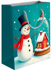 Подарочный пакет Снеговик 21x30x14 см разноцветный