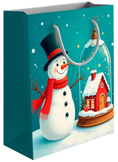 Подарочный пакет Снеговик 21x30x14 см разноцветный