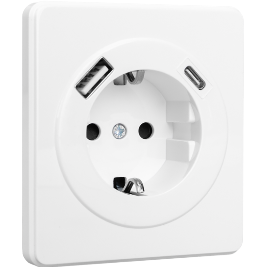 Розетка встраиваемая Kranz Round с заземлением со шторками USB A-C цвет перламутр
