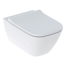 Унитаз подвесной Geberit Smyle Square Rimfree безободковый белый глянцевый с сиденьем дюропласт микролифт (500.683.01.2)