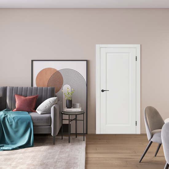 Дверь межкомнатная глухая Эгли 1 60x200 см ПЭТ цвет белый с замком и петлями