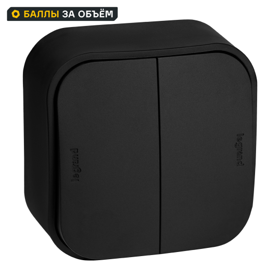 Переключатель накладной Legrand Quteo 2 клавиши цвет черный