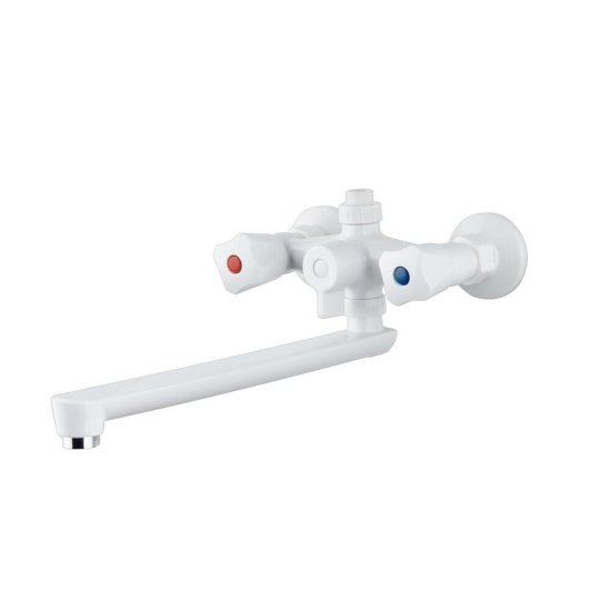 Смеситель для ванны РМС PL белый двухвентильный с длинным изливом без лейки (PL4-140P)
