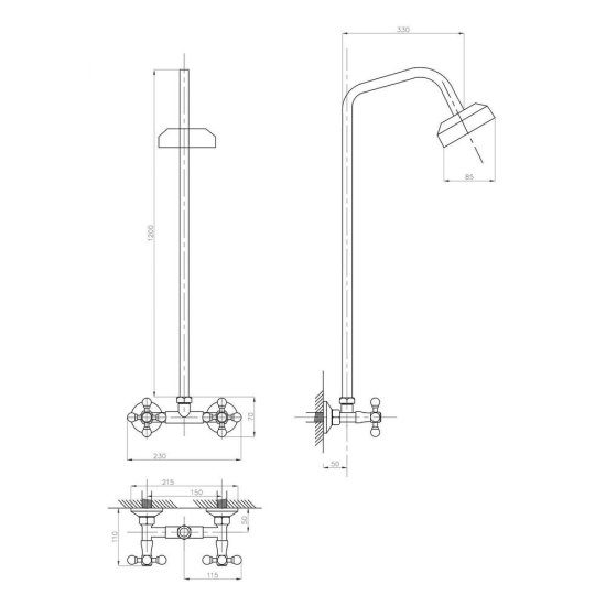 Душевая система Профсан 110-89 с верхним душем со смесителем хром (548083)