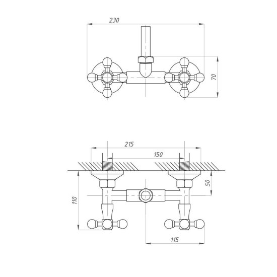 Душевая система Профсан 110-89 с верхним душем со смесителем хром (548083)