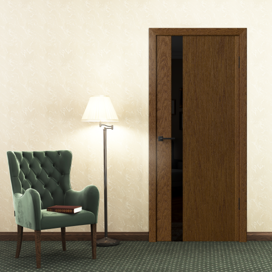 Дверь межкомнатная со стеклом Синди-5 90x200 см Шпон цвет орех с замком и петлями