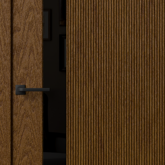 Дверь межкомнатная со стеклом Синди-5 60x200 см Шпон цвет орех с замком и петлями