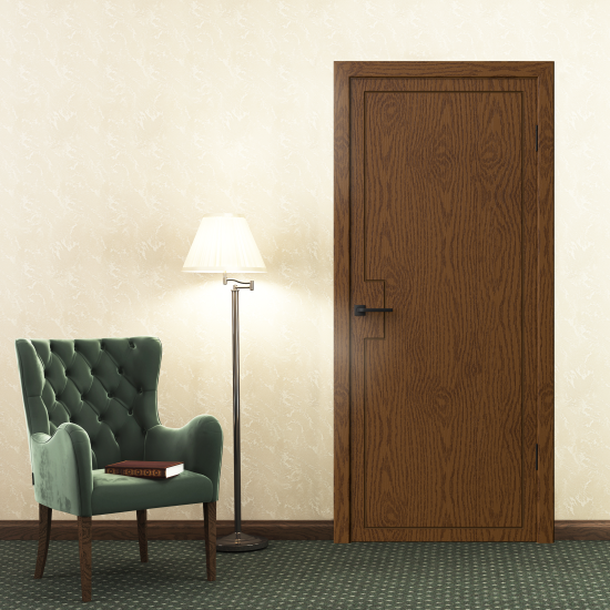 Дверь межкомнатная глухая Синди-3 80x200 см шпон цвет орех с замком и петлями