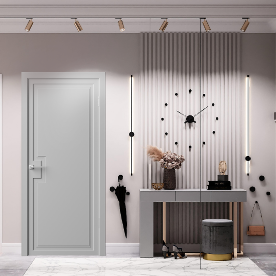 Дверь межкомнатная глухая Лео 60x200 см эмаль цвет гейнсборо с замком и петлями