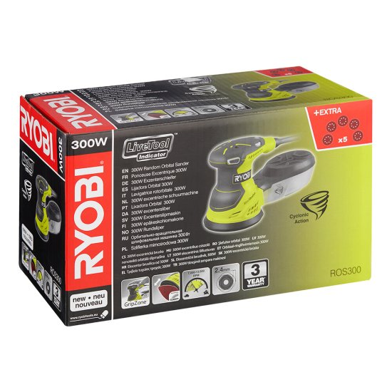 Шлифмашина эксцентриковая электрическая Ryobi ROS300 300 Вт d125 мм (15108404)