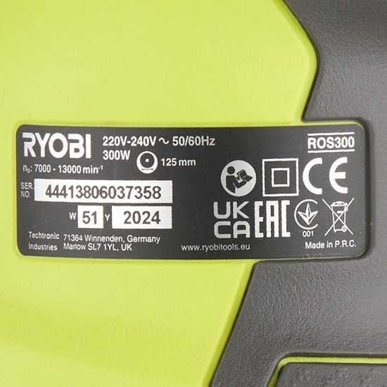 Шлифмашина эксцентриковая электрическая Ryobi ROS300 300 Вт d125 мм (15108404)