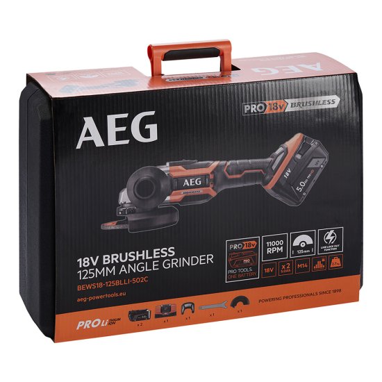 Шлифмашина угловая аккумуляторная AEG BEWS18-125BLLI 18 В 5Ач Li-Ion d125 мм 2 АКБ и ЗУ (15863332)