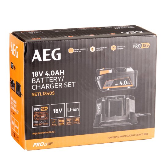 Аккумулятор AEG SETL1840S 18В 4Ач Li-Ion с зарядным устройством в комплекте (17653685)