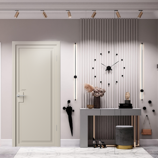 Дверь межкомнатная глухая Лео 90x200 см эмаль цвет мокко с замком и петлями