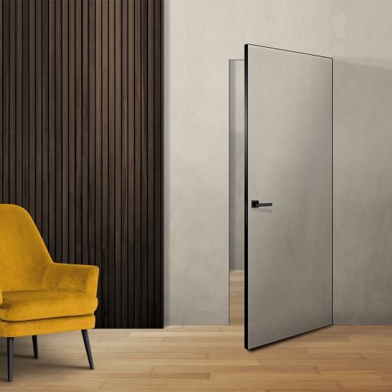 Дверь межкомнатная глухая с замком комплекте Invisible 80x230 см правая черная алюминиевая кромка цвет белый