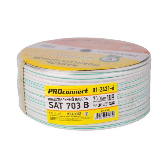 Кабель коаксиальный телевизионный SAT 703 1х6,8 мм экранированный CU PVC Proconnect белый