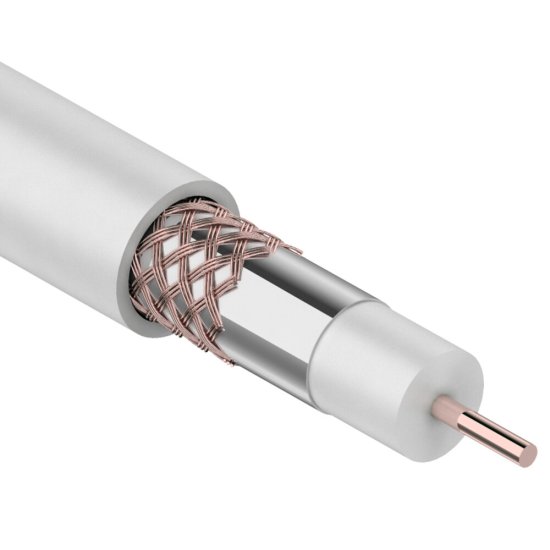 Кабель коаксиальный телевизионный RG 6 1х6,8 мм экранированный CU PVC Rexant белый