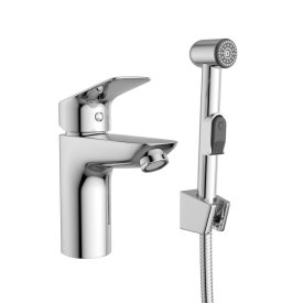Смеситель для раковины с гигиеническим душем BelBagno хром однорычажный с держателем (DUE-LVM/HGN-CRM-W0)