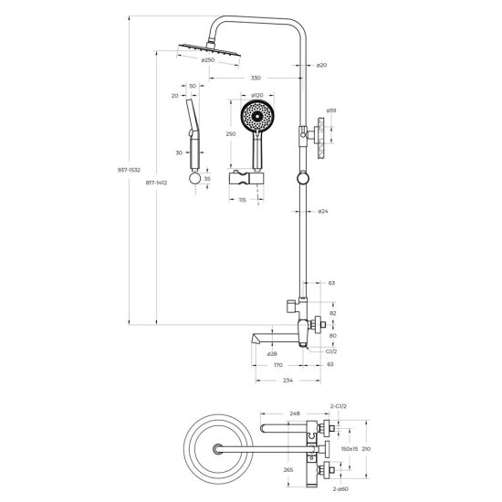Душевая система Unique с верхним душем с лейкой со смесителем хром (UNIQUE-VSCM-CRM)
