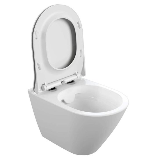 Унитаз подвесной сорт Коммерческий Модель 04 безободковый белый с сиденьем дюропласт микролифт (69221)