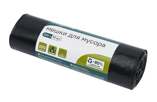 Мешок для бытового мусора Beginia 220 л 8x30 см полиэтилен 30 мкм черный 10 шт.