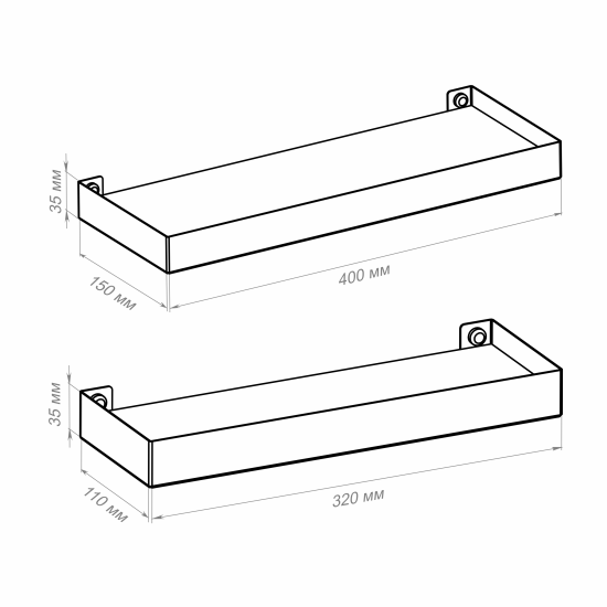 Настенная полка 32x11/40x15 см металл цвет черный