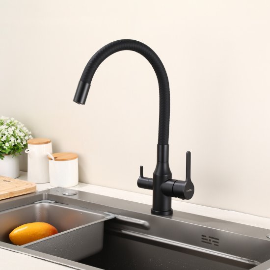 Смеситель для кухни Tokito черный с высоким изливом с подключением к фильтру однорычажный (TOK-AIS-1024BL)