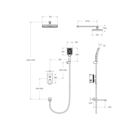 Душевая система BelBagno Due встраиваемая с верхним душем с лейкой со смесителем хром (DUE-VDSET-CRM)