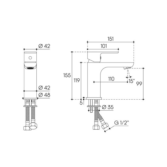 Смеситель для раковины Aqueduto BASE хром однорычажный (BAS0200)