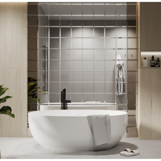 Плитка зеркальная квадратная 200х200х4 мм Continent серебряная с фацетом (4 шт.=0,16 кв.м)