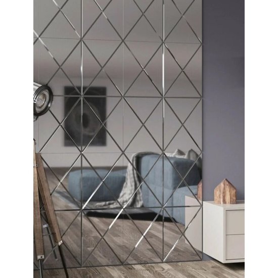 Плитка зеркальная треугольная 150х150х4 мм Continent серебряная с фацетом (4 шт.=0,09 кв.м)