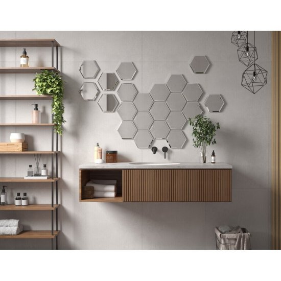 Плитка зеркальная шестигранная 250х210х4 мм Continent Соты серебряная с фацетом (4 шт.=0,21 кв.м)