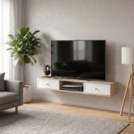 Тумба под телевизор KONSENSA Амьен 150x20x30 см ЛДСП цвет белый/коричневый